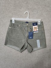 GAP Corduroy Shorts Womens 4 Green Cut-Off Frayed Hem Stretch NEW