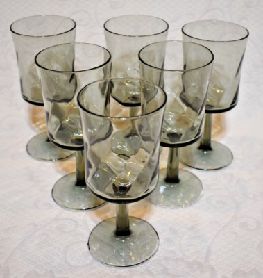 Libbey Wine Glasses Smoke Optic Swirl Grey Stemmed Set of 6 Libby