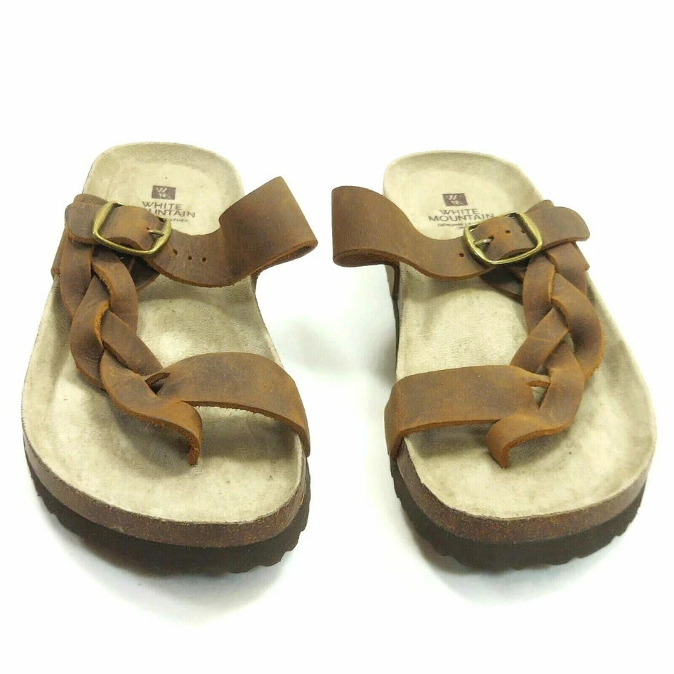 Sandalia para mujer White Mountain correa plantilla tanga chanclas cuero marrón talla 9 Foto 2 de 4