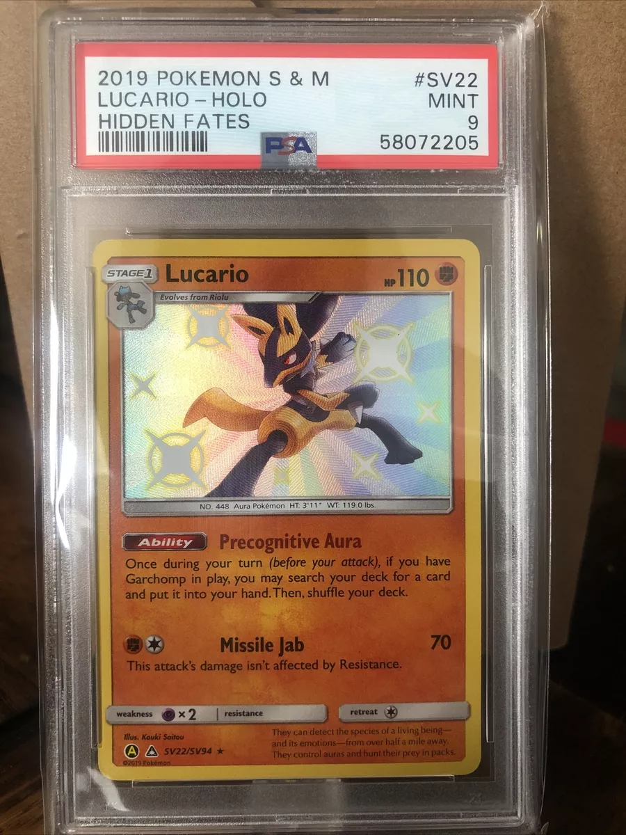 Shiny Lucario Hidden Fates Holo Rare Pokemon Card. SV22