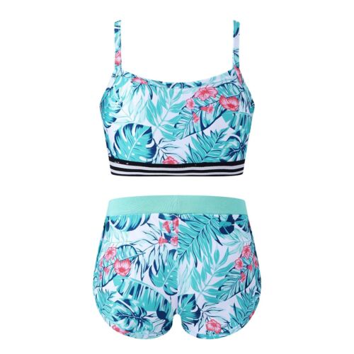 Girls Camo Print Swimsuit Athletic Crop Tank with Trunks Tankini Bathing Suit - Picture 30 of 77