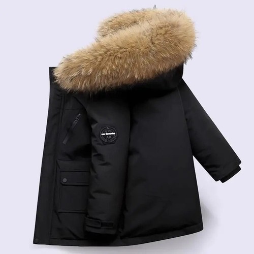Boys Jacket Thicken Keep Warm Fashion Fur Collar Kids Jacket Hooded Zipper - Picture 3 of 12