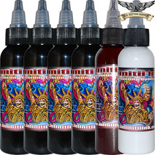 Infinitii Premium Quality Tattoo Ink 6 Piece Complete Graywash Set 2oz