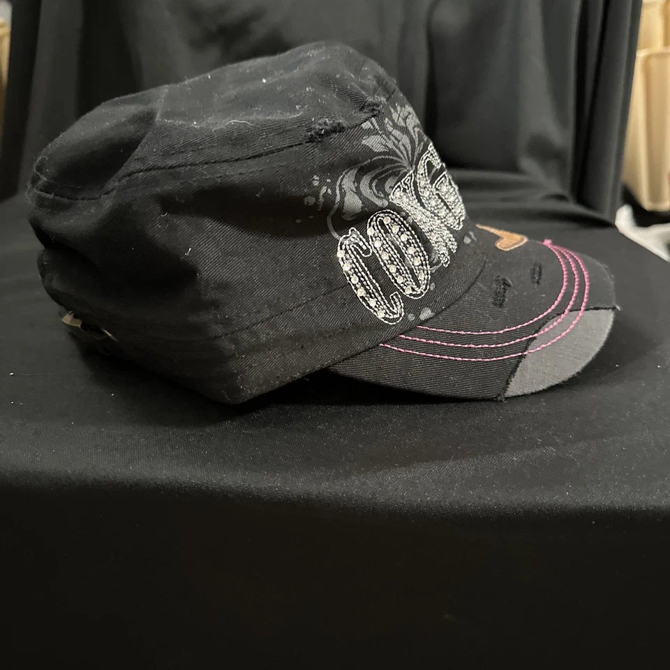 Crystal Cowgirl & Cowboy Boots Distressed Black Cadet Cap - Image 2 of 4