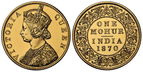 INDIA-BRITISH Victoria 1870-(c) AV Restrike Mohur. NGC PR63 Calcutta Pridmore 10