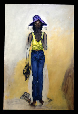 #ad #ad 36quot; Original Art Henry Porter Woman Serenity Summer Black Americana Painting $349.99