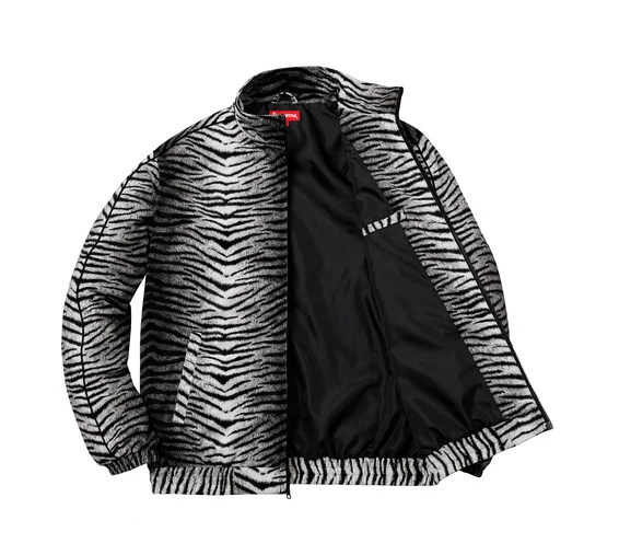 Supreme Jacket Men Medium Full Zip Black Tiger Stripe Track Script