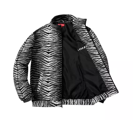Supreme Jacket homme moyen zippé complète noir tigre rayé piste logo SS18