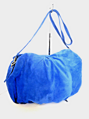 ALMALA Italian Designer Blue Smooth Suede Bucket Shoulder Bag