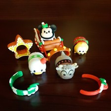 Disney Tsum Tsum Vinyl Action Figures Christmas Lot of 9 Medium Size with Sleigh