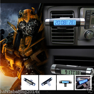 Car Air Vent Clip-on Conditioning LCD Blue Backlight Clock Thermometer Calendar