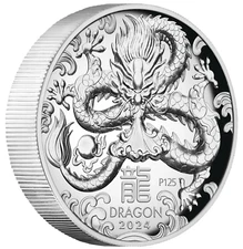 AUSTRALIAN 2024 Lunar Year of the Dragon 1oz $1 Silver HIGH RELIEF COIN "P125"