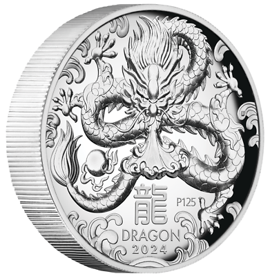 AUSTRALIAN 2024 Lunar Year of the Dragon 1oz $1 Silver HIGH RELIEF