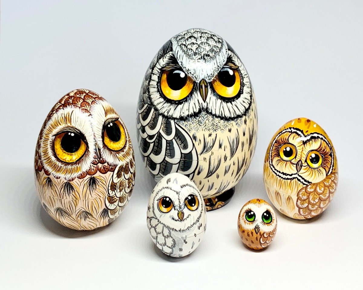 Owl Nesting Doll Eggs 11cm/4,3'', Matryoshka 5pcs, Personalised Gift, Room  Decor