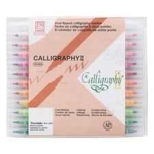 Zig Calligraphy 2 Dual Tip Markers 24 Colors Set, 2mm, 3.5mm, Square Tips, AP...
