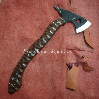SAYOC RND CUSTOM HANDMADE CARBON STEEL FULL TANG AXE HUNTING TOMAHAWK AXE SHEATH