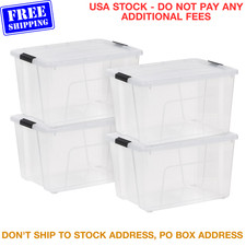4 Pack 60 Qt Clear Plastic Storage Bins with Latching Lids Stackable Totes