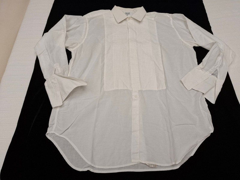 Vintage HARRODS White Cotton Tuxedo Shirt Size 17 1/2-32 - Made in England