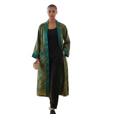 Longevity Vintage Brocade Asian Women's Duster Kimono Boho Hippie Green, Size 52