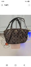 COACH Signature Logo Satchel Top Handle Zip Bag Gold Hardware Purple Lining