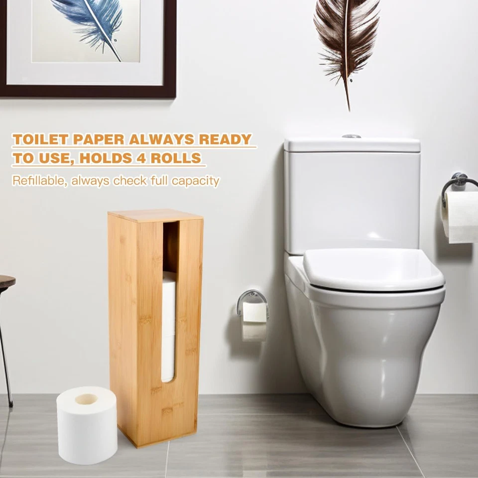 Organizzatore Quadrato per Rotoli Di Carta in Bambù, Portarotolo Da Cucina Legno - Immagine 4 di 4