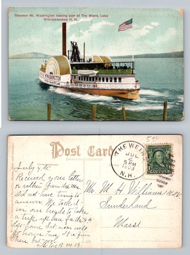 The Weirs, NH-New Hampshire, Mt Washington Steamer PC Vintage c1909 Postkarte
