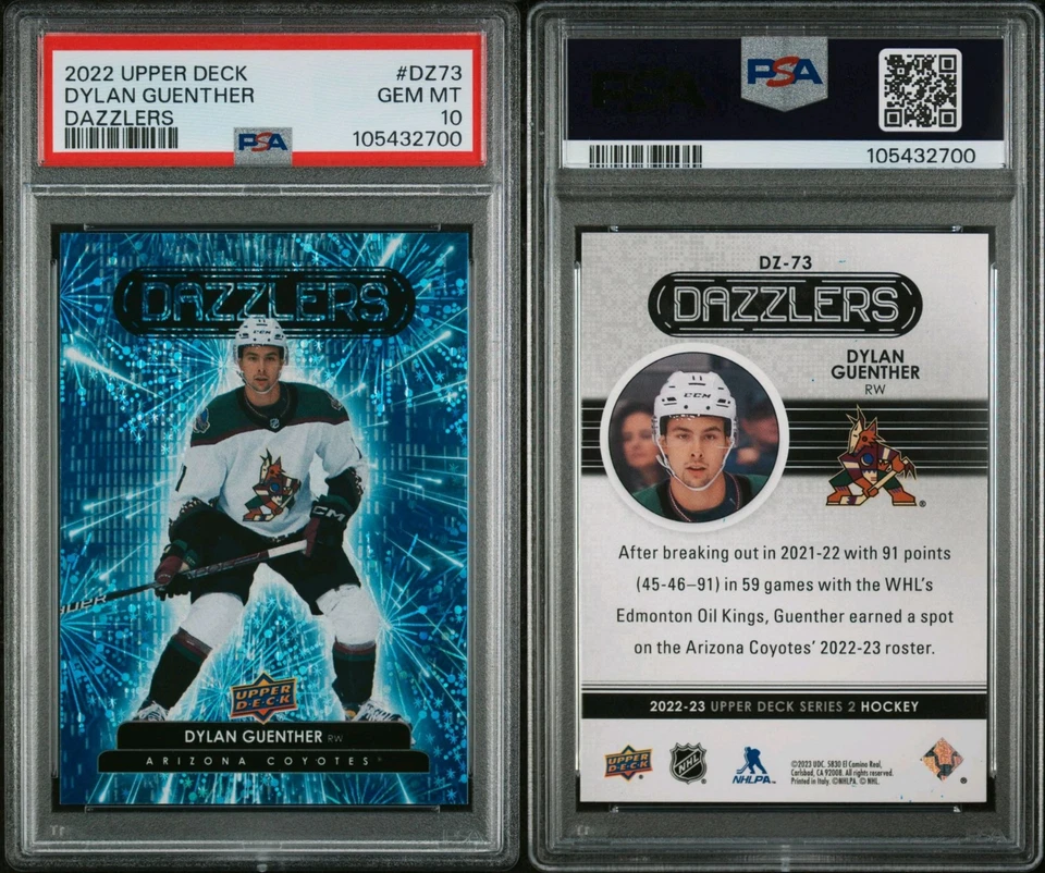 2022 Upper Deck Dylan Guenther Dazzlers #DZ73 PSA 10 Arizona Coyotes Pop-3 - Image 3 of 3