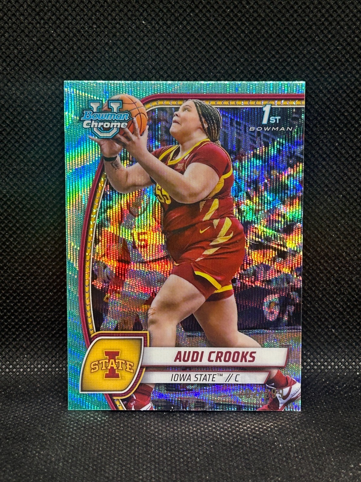 2024-25 Bowman University Chrome #9 Audi Crooks 1st Aqua Wave Refractor /299