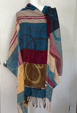 Pashmina Vibrant Abstract Patchwork Fringe Shawl Wrap Soft Scarf Boho 76X27
