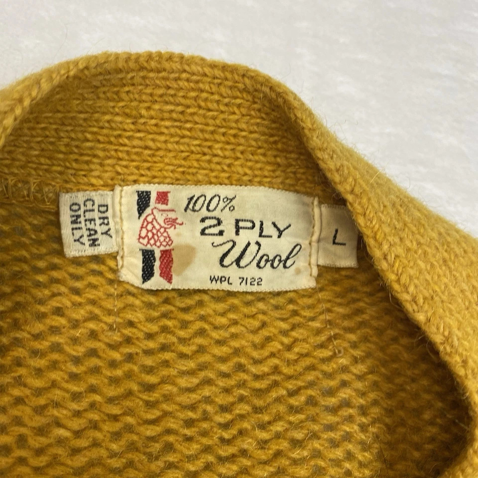 Cárdigan grande vintage años 60 WPL 7122 Goldenrod lana y gamuza a rayas frente abuelo Foto 3 de 4