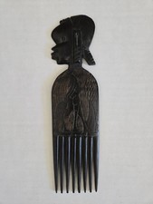 Vintage African Hand Carved Wooden Hair Comb Afro Pick Indeginous Carved Face