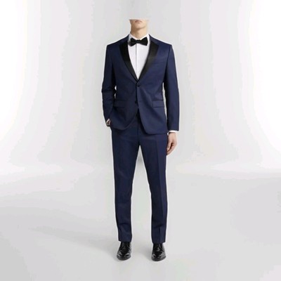 $995 HUGO BOSS Tuxedo Suit Virgin Wool Stretch Slim Fit Dark