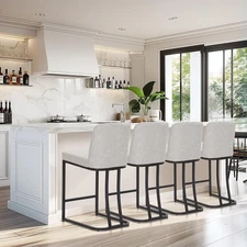 Set of 2/4 Leather Bar Stools with Back Support 24" Counter Height Kitchen Stool