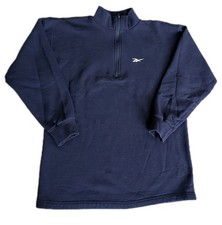 Vtg 90s Women's Reebok Navy Quarter Zip Pullover Sweatshirt USA Made Size Small