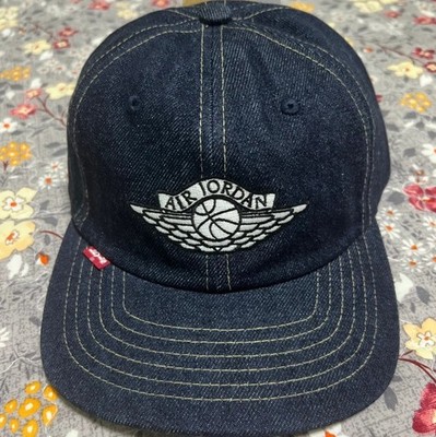 Levi's x Jordan Denim Cap Rigid Rinse Blue Red Tab Wings Logo Hat