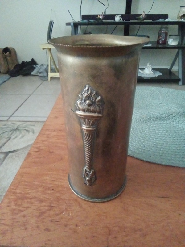 WW1 1917 SHNEIDER SHELL TRENCH ART WW1 BRASS Flaming TorchMotif Umbrella Stand