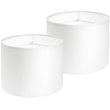 White Drum Lamp Shades Set of 2 Medium 13x13x10 Inch Linen Replacement