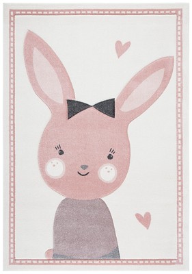 Carousel Collection Accent Rug - 2' x 3', Ivory & Pink, Bunny Design, Non-She...