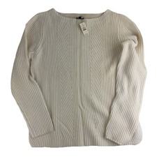 NWT Talbots Womens L Cream Nylon Wool Cashmere Ribbed Pullover Sweater MSRP 99