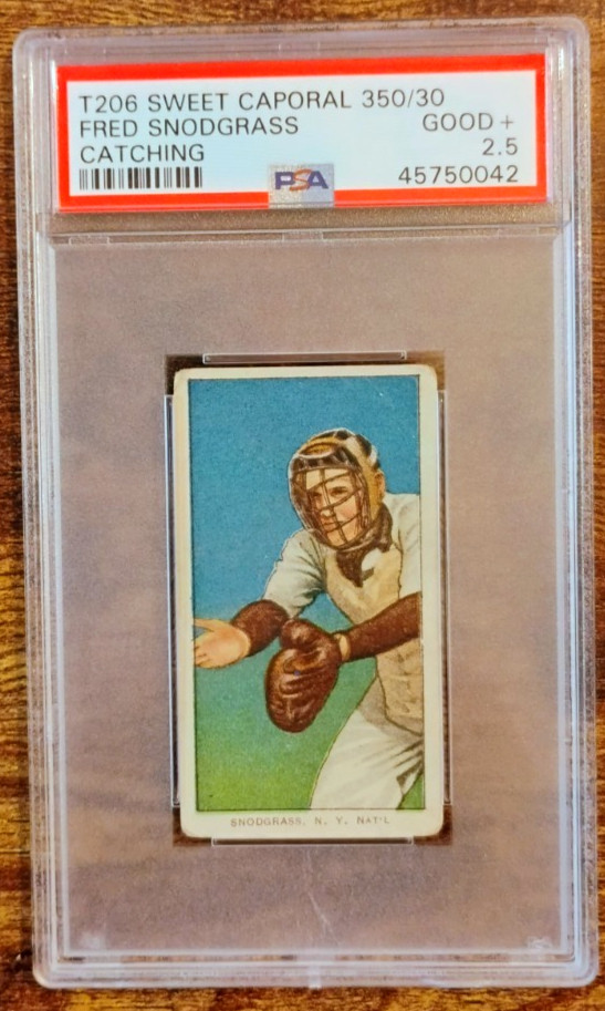 1910 T206 Fred Snodgrass Catching Sweet Caporal 350 PSA 2.5 GD+ NY Giants view 1