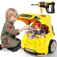 Large Truck Engine Toy Yellow Plastic Educational Builder Kit for Kids Ages 5-12