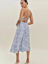 NWT Reformation Yuliy Midi Blue Floral Print Linen Dress - 6