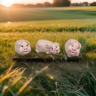 Vintage 1983 Peter Fagan Set Of 3 Colour Box Pig Figures Miniatures Hand Painted