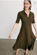 LAUREN Ralph Lauren Lillianna Day Dress Olive Green Ribbed Polo Midi Petite L