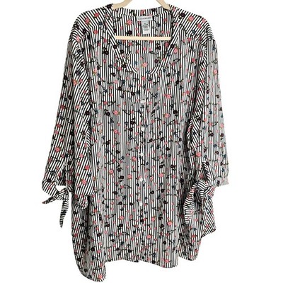 Catherines Womens Floral Striped Button Shirt Plus Size 4X Stretch Career Corp
