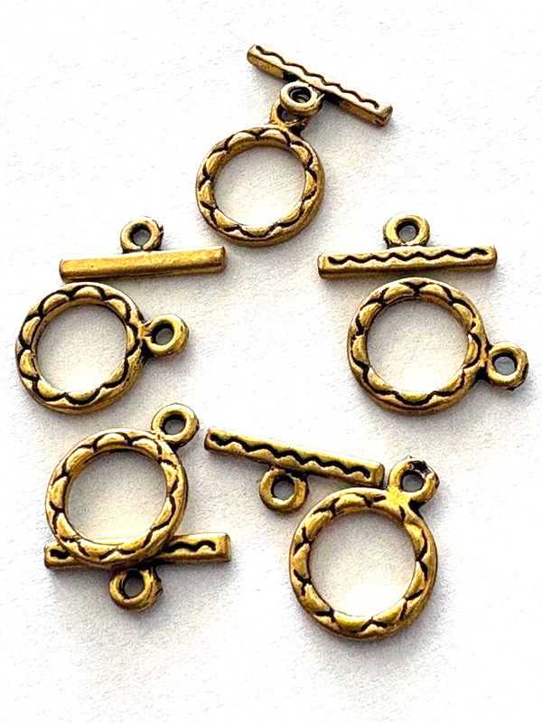 Jewelry Making Findings-Tibetan Style Toggle Clasps,  Antique Gold Tone  5ets