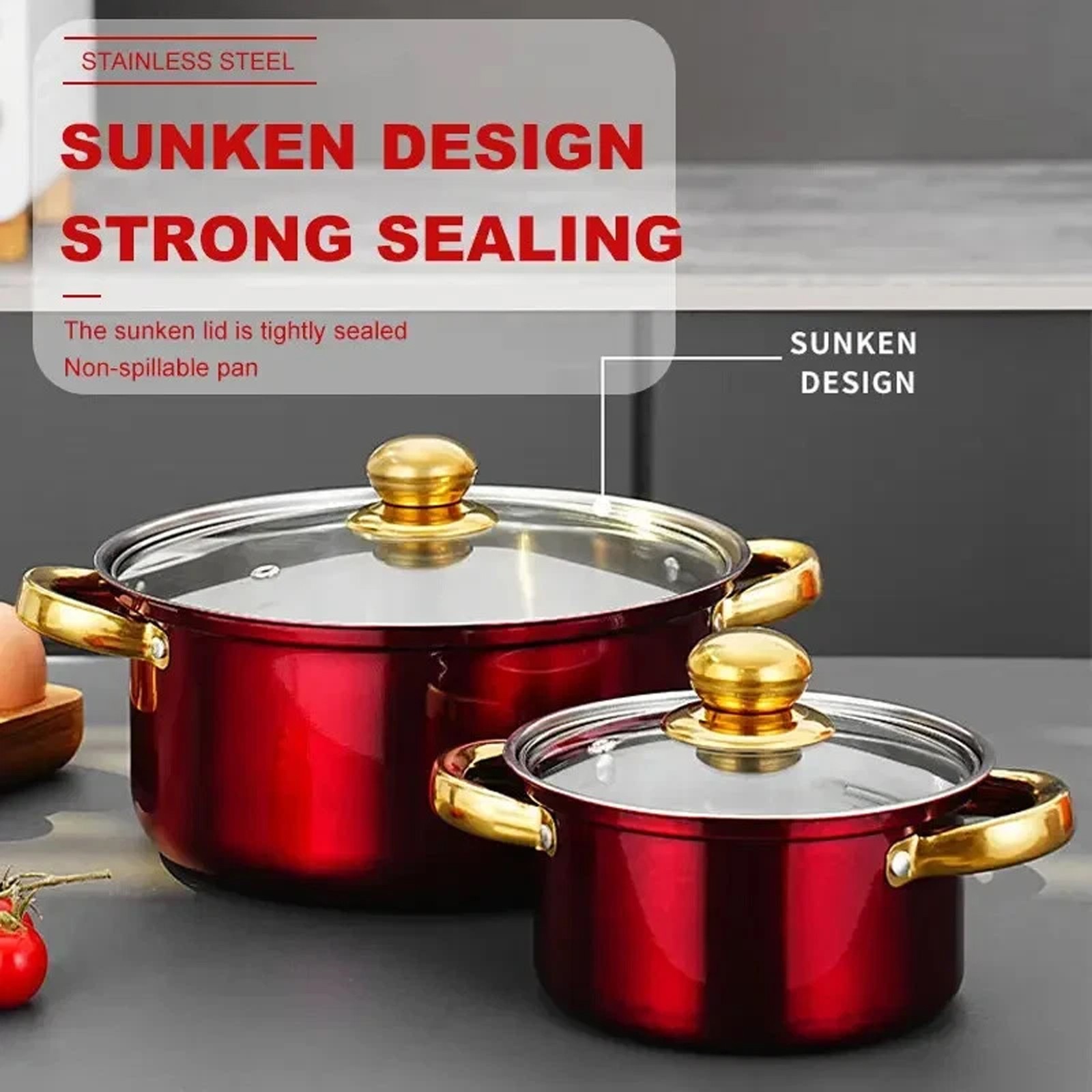 12 Piece Cookware Set Nonstick Pots and Pans Home Kitchen Cooking Non Stick, Red