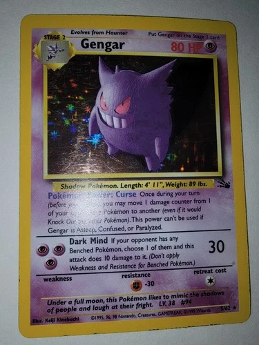 Vintage Pokémon Gengar 5/62 Fossil 1999 Holographic Rare Vintage