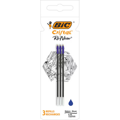 3x BIC Kugelschreiber-Minen Ersatzmine für Cristal RE'NEW, blau