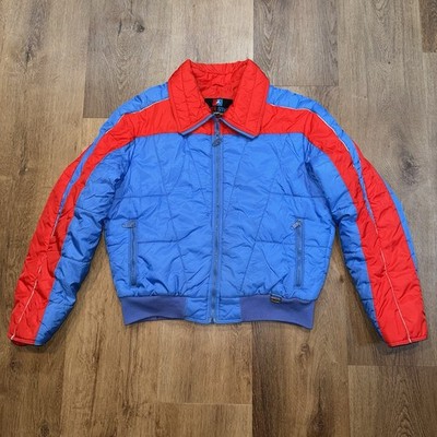 Vintage 70s 80s Ski Jacket Mens XL White Stag Snow Coat Retro Striped Hotdogger